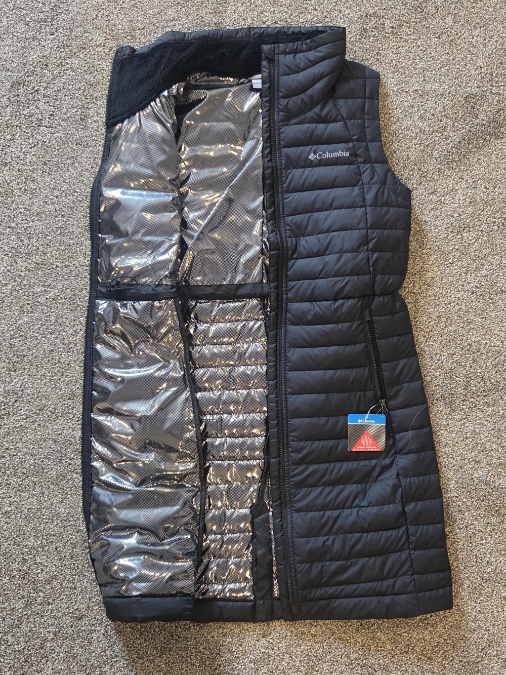 Columbia Black Quilted Omni-Heat Vest with Blue Tag